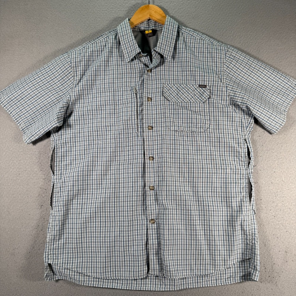 Eddie Bauer Travex Button Up Shirt Men Large Blue Plaid Utility Vented Mesh Back